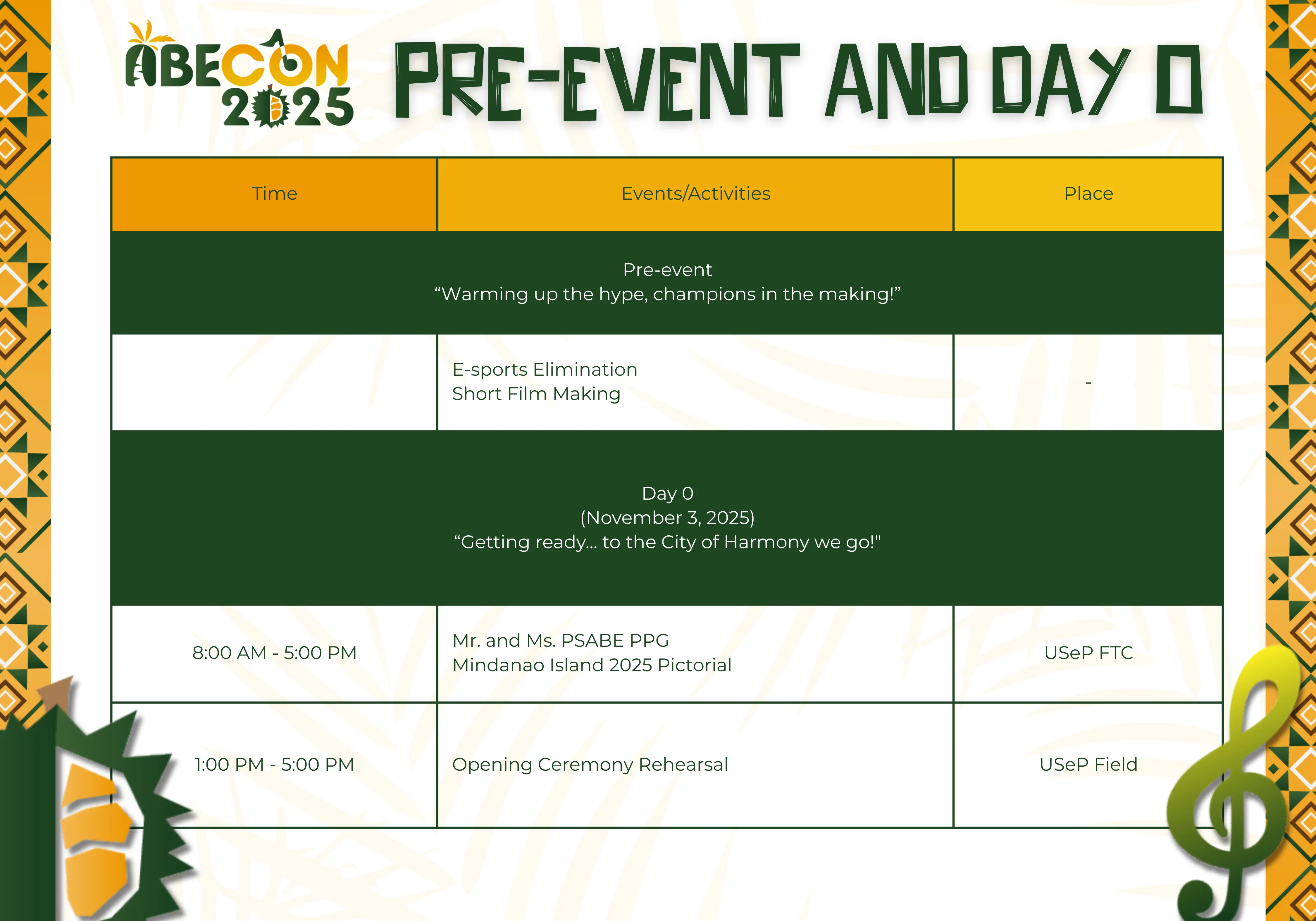 Schedule for Day 1: Gala Dinner
